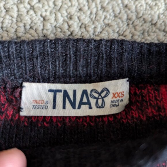 TNA Black & Red Plaid Sweater – with Cashmere & Angora Blend, XXS (fits like S) - Picture 5 of 6